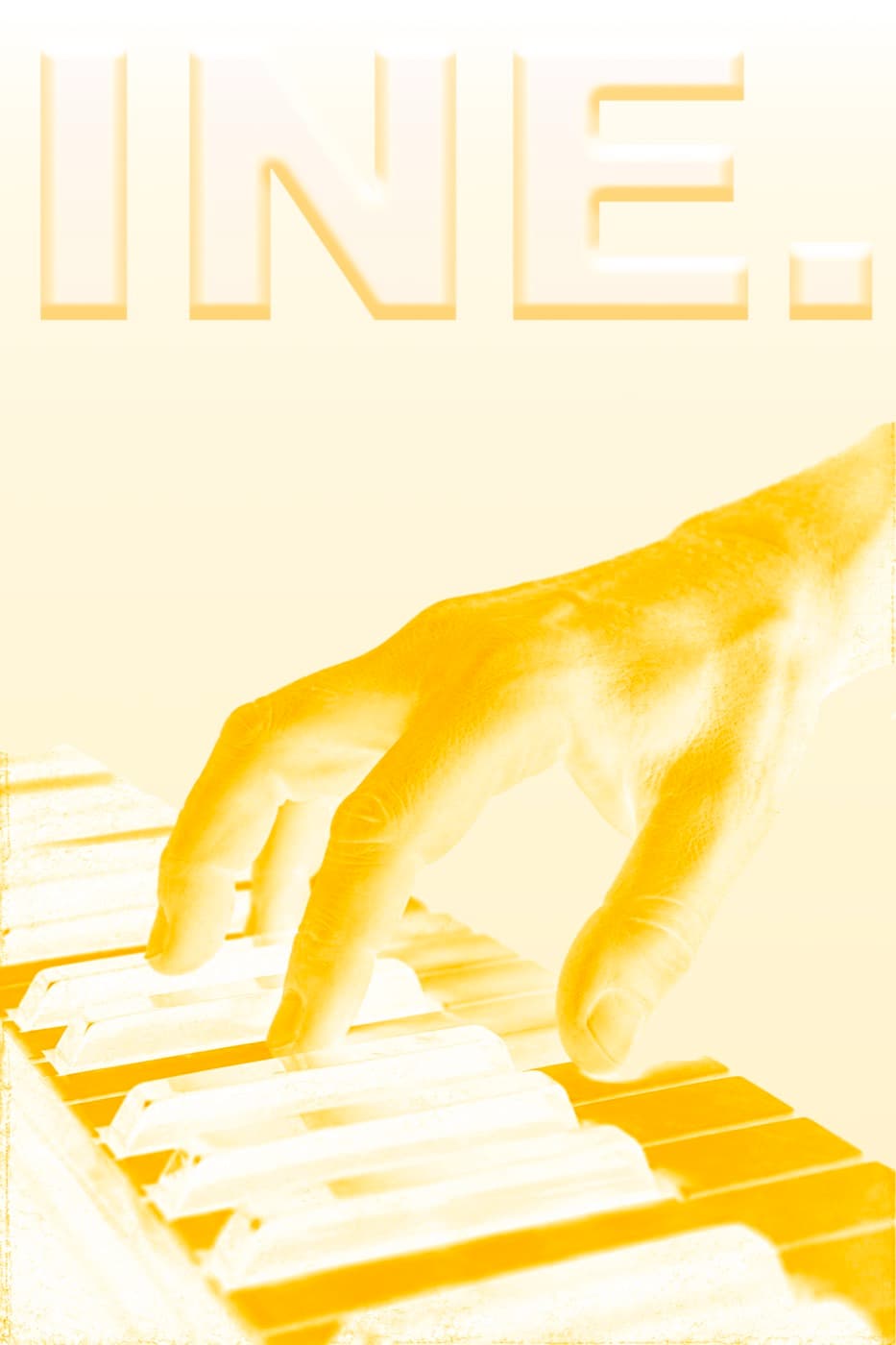 Une main sur un clavier de piano, traitée en monochrome jaune.